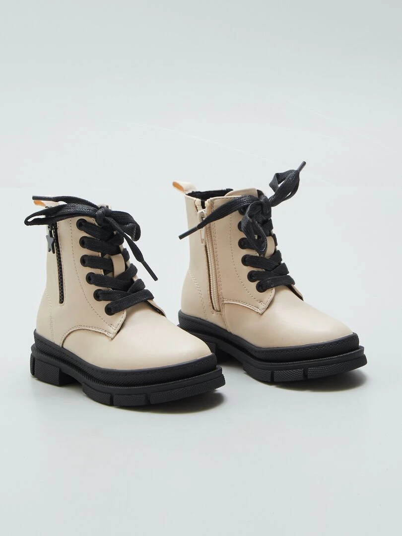 Bottines à lacets et fermeture Beige