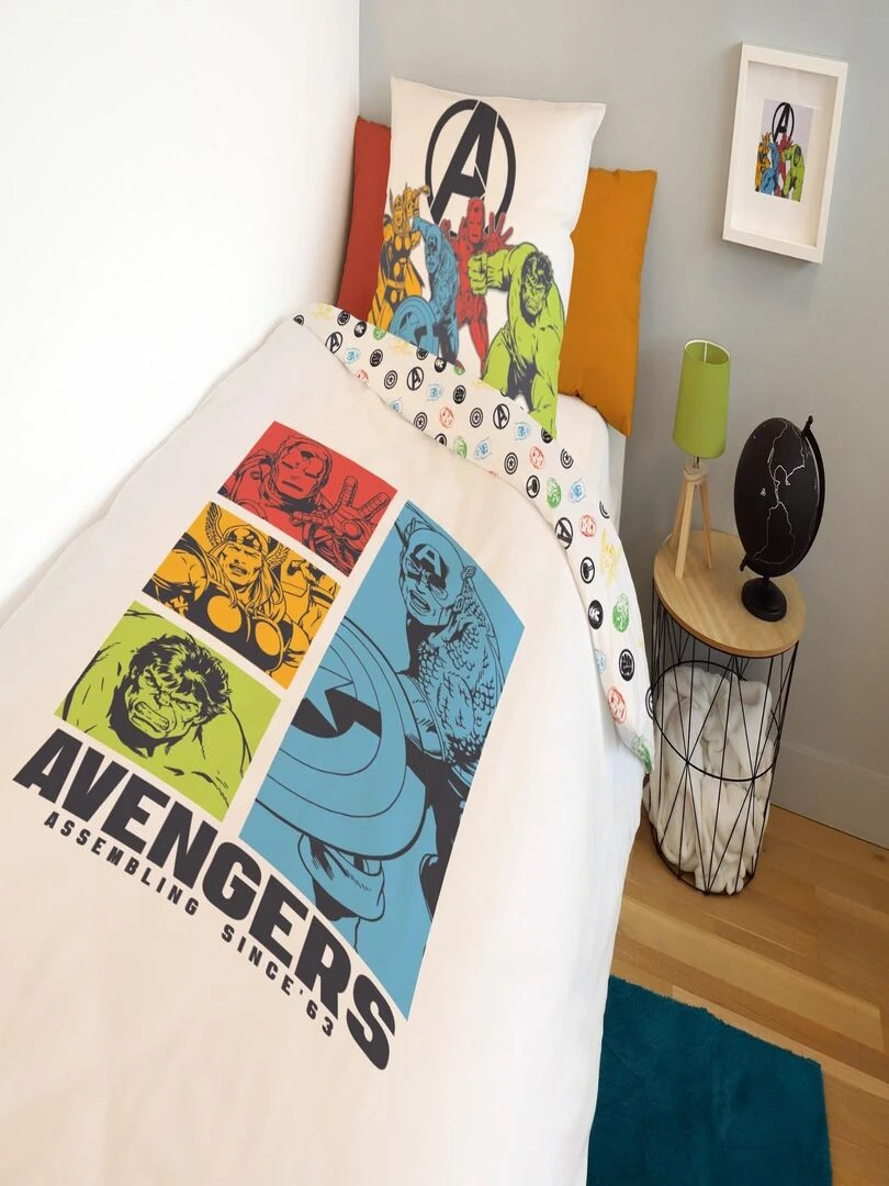 MARVEL Housse de couette Avengers 140x200 cm 100% Coton Blanc Blanc