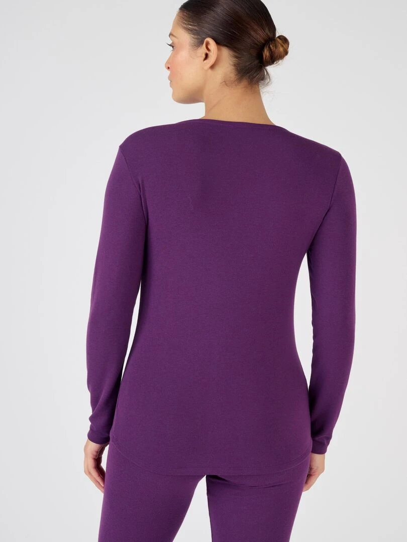 T shirt fine côte Thermolactyl Sensitive  col V fantaisie   Damart   Violet foncé