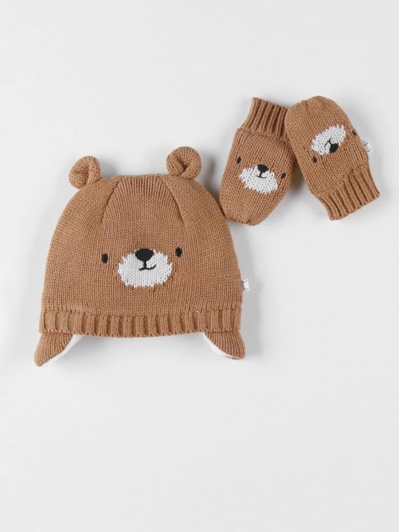 Set chapka + moufles caramel Noukie's Marron