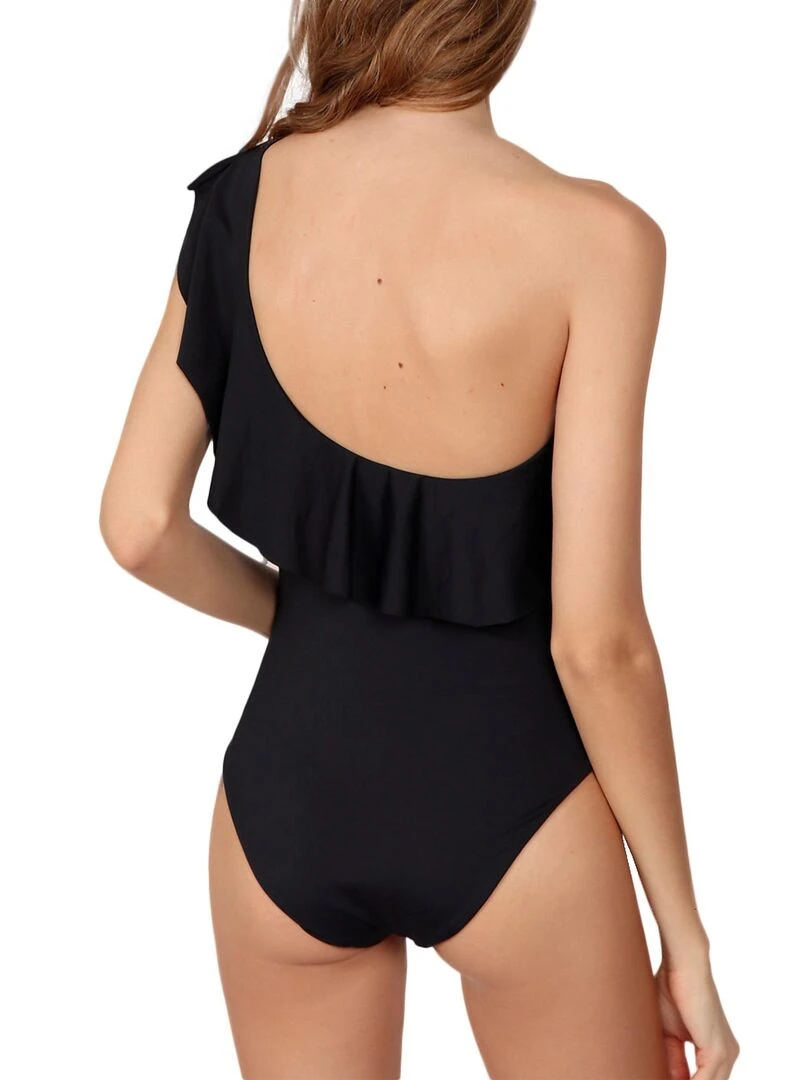 Maillot de bain 1 pièce latéral à volants Noir