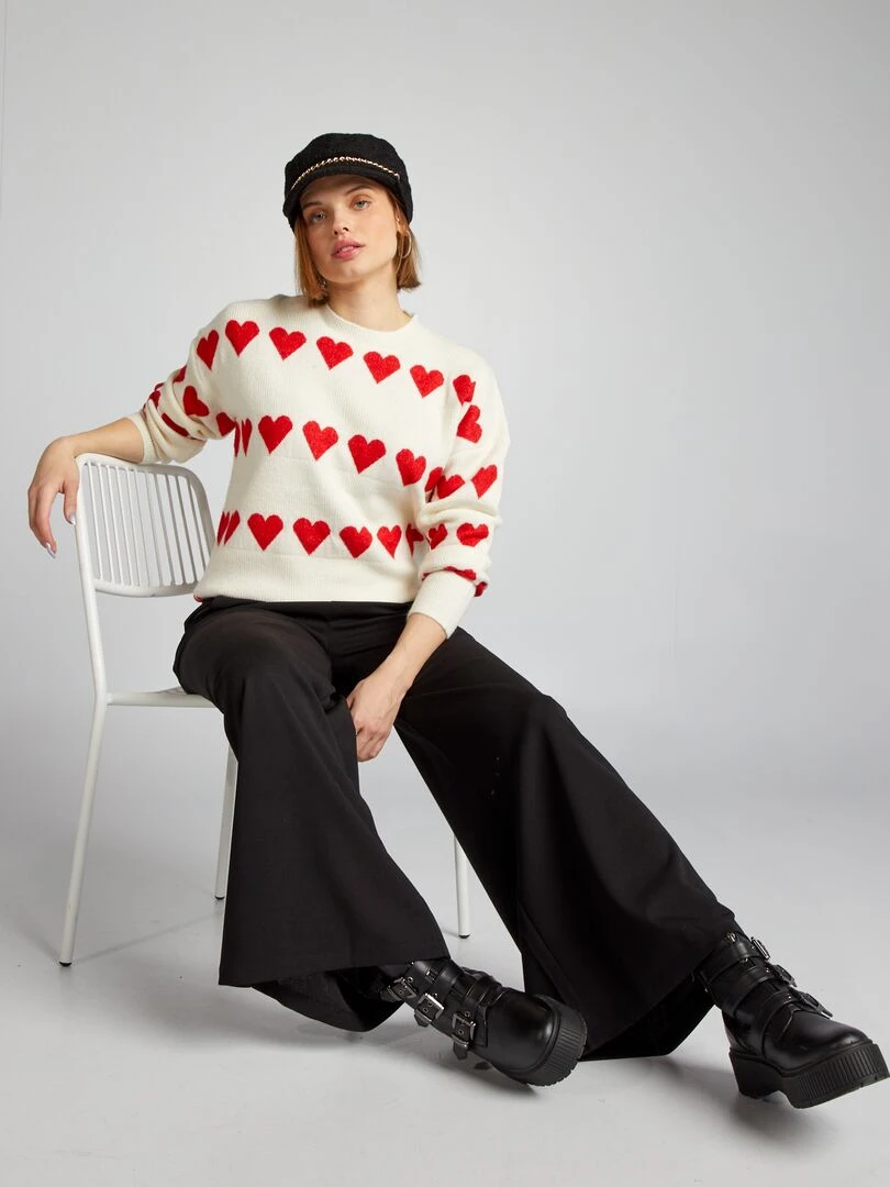 Pull en maille 'cœur' Blanc/rouge