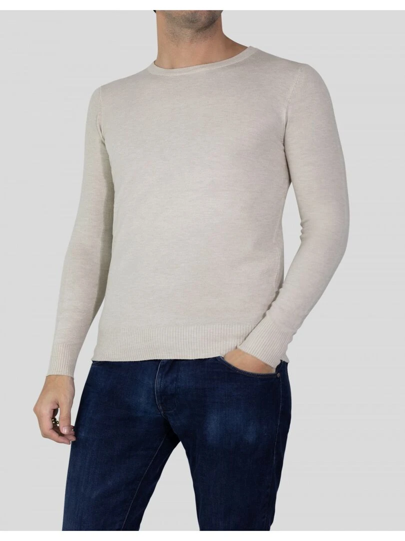 Pull manches longues col rond Kebello Beige