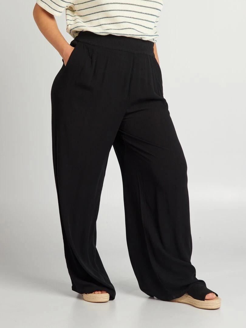 Pantalon large à taille élastiquée   noir