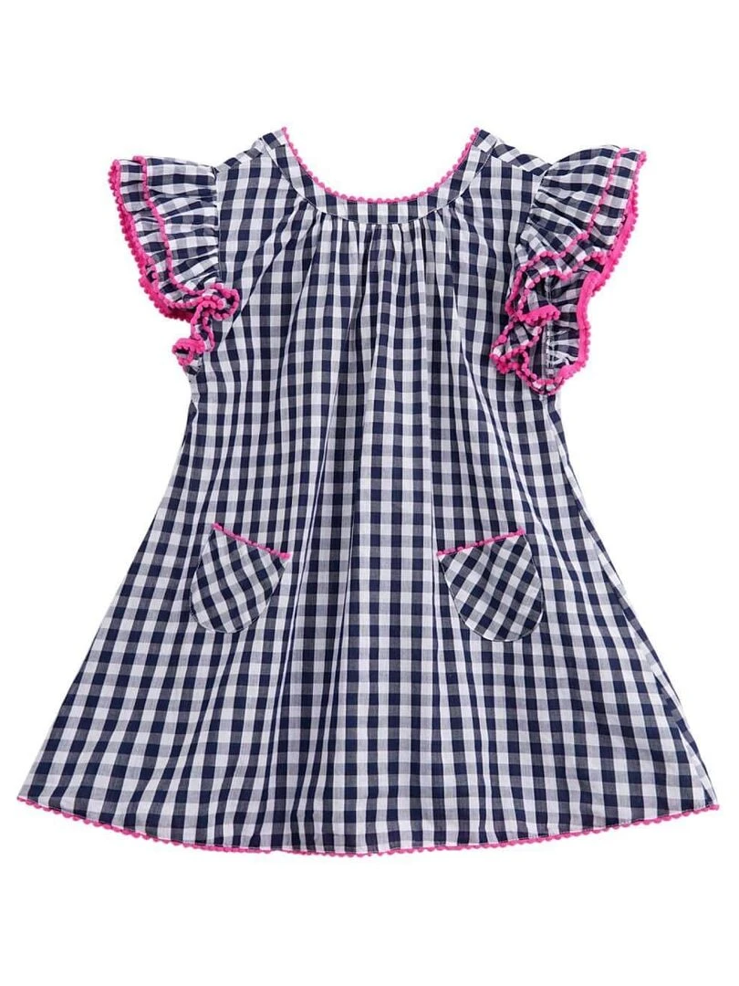 Robe Carrx Vichy  Bleu Marine  Manches Papillons  BUTTERFLY   'LA FAUTE A VOLTAIRE'   Bleu marine