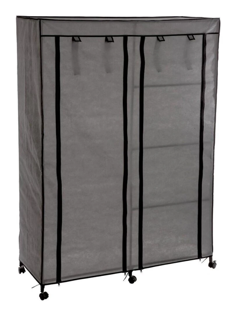 Armoire roulettes 1 penderie 5 étagères Gris