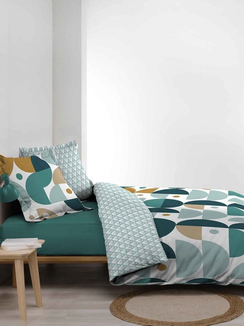 Housse de couette 240x220 + 2 taies Dorine coton percale 78 fils   Bleu