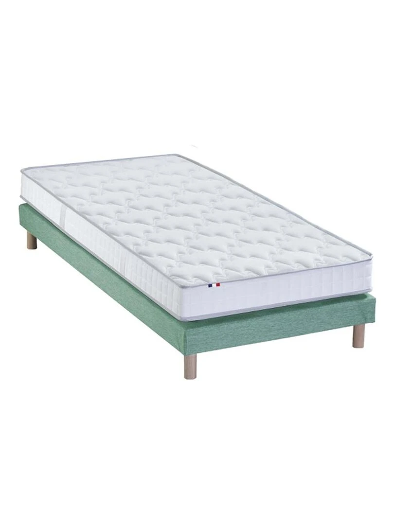 Ensemble Matelas Mousse à Mémoire de forme et mousse HR ZENITH + Sommier Sommier Vert Blanc Vert