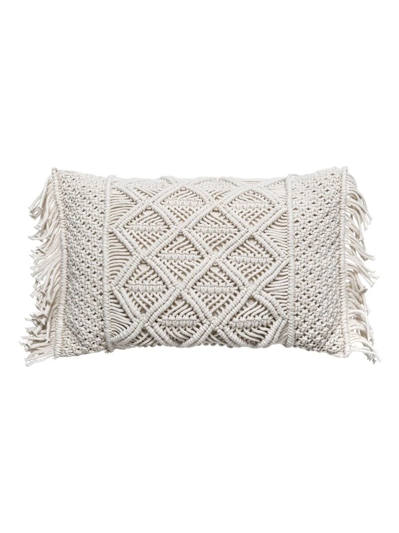 Coussin macramé à franges Beige coquille