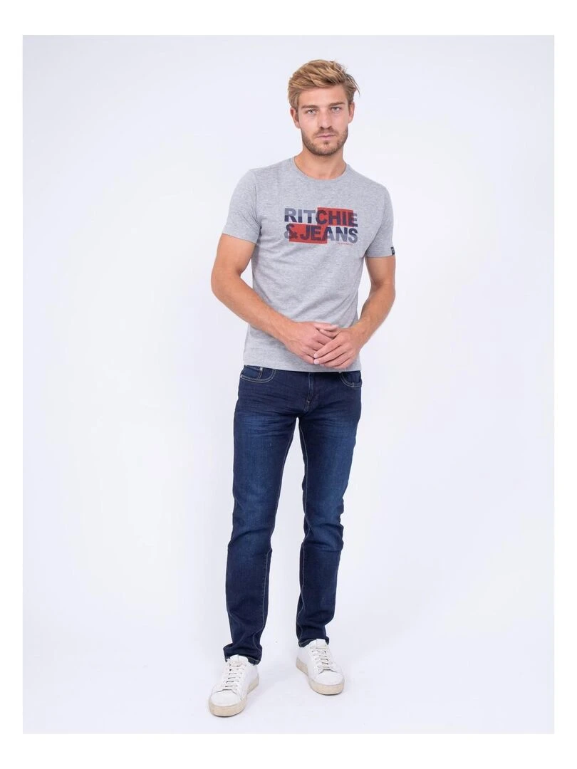 T shirt col rond pur coton JALTAZAR   Gris chiné