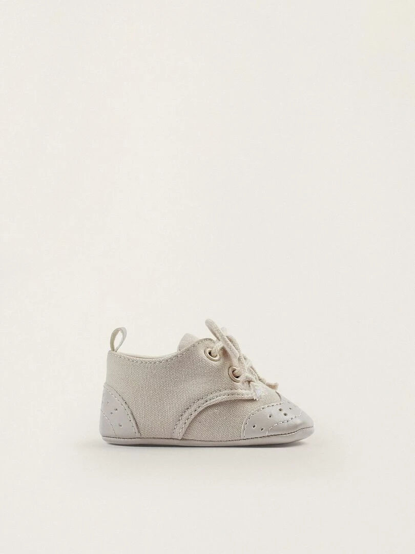 Chaussures en tissu et cuir pour nouveau né ATLANTIC COMPANY Gris clair