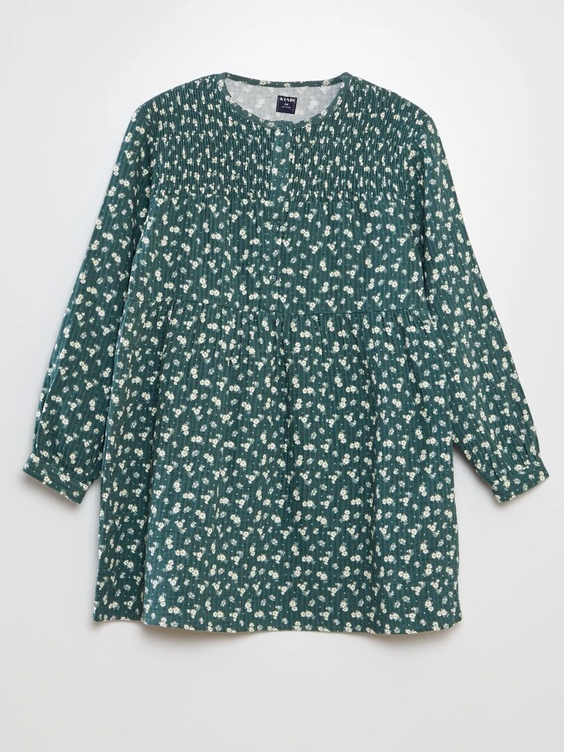 Robe en maille gaufrée fleurie Vert