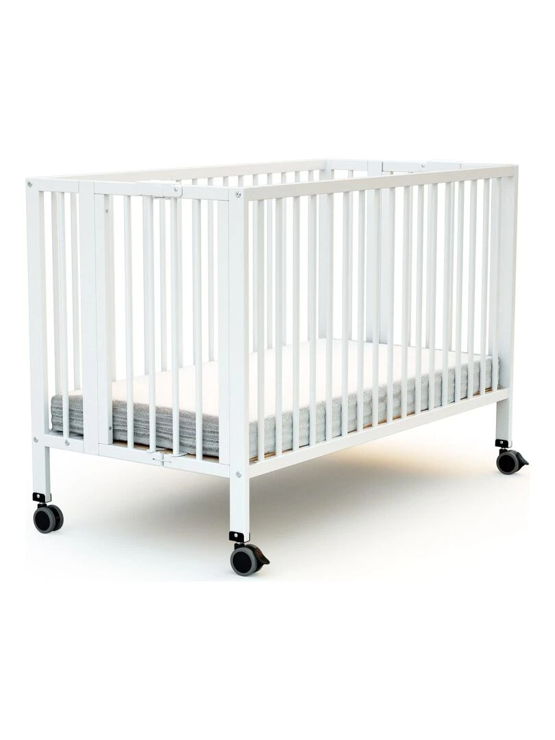 AT4 Lit bébé pliant ESSENTIEL en bois Blanc