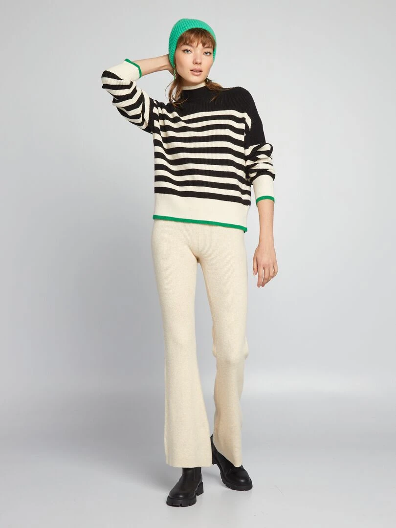 Pantalon large en maille côtelée Beige