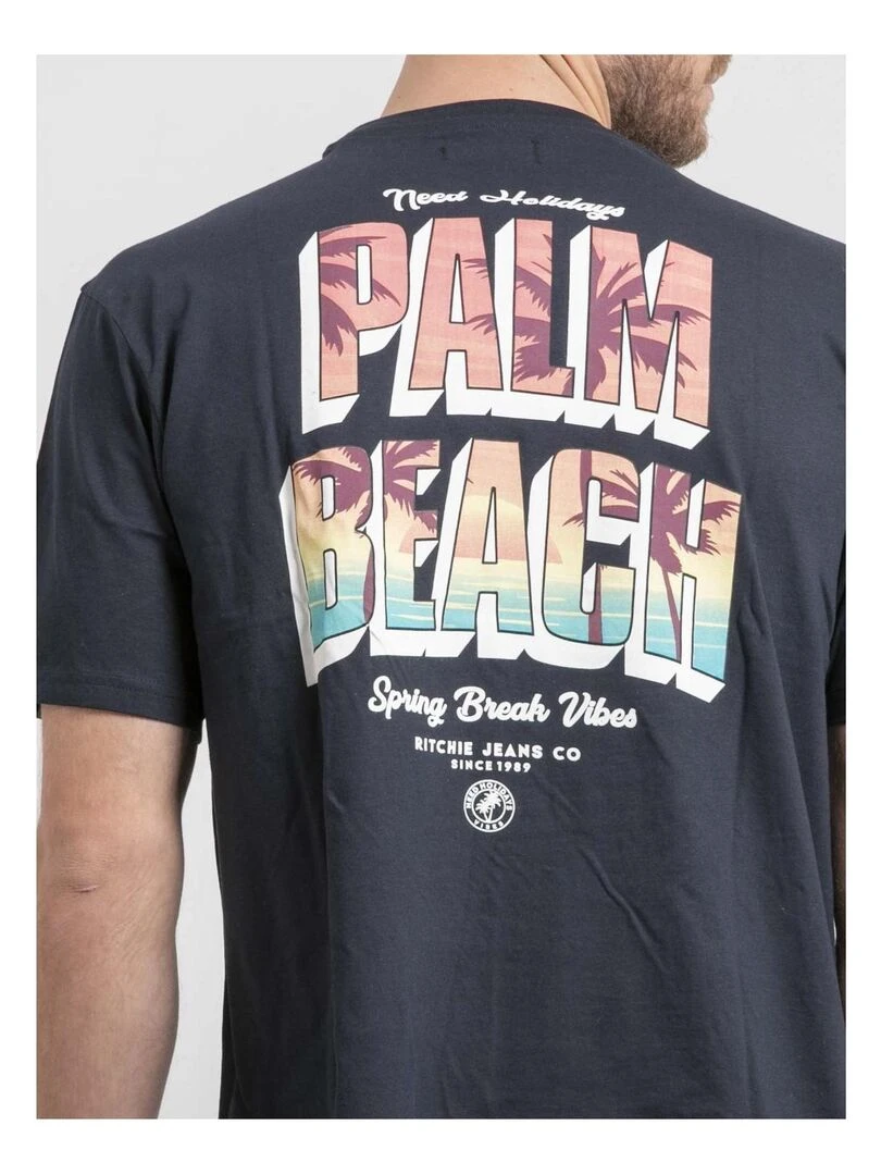 T shirt col rond oversize pur coton NAHAMAS   Bleu marine