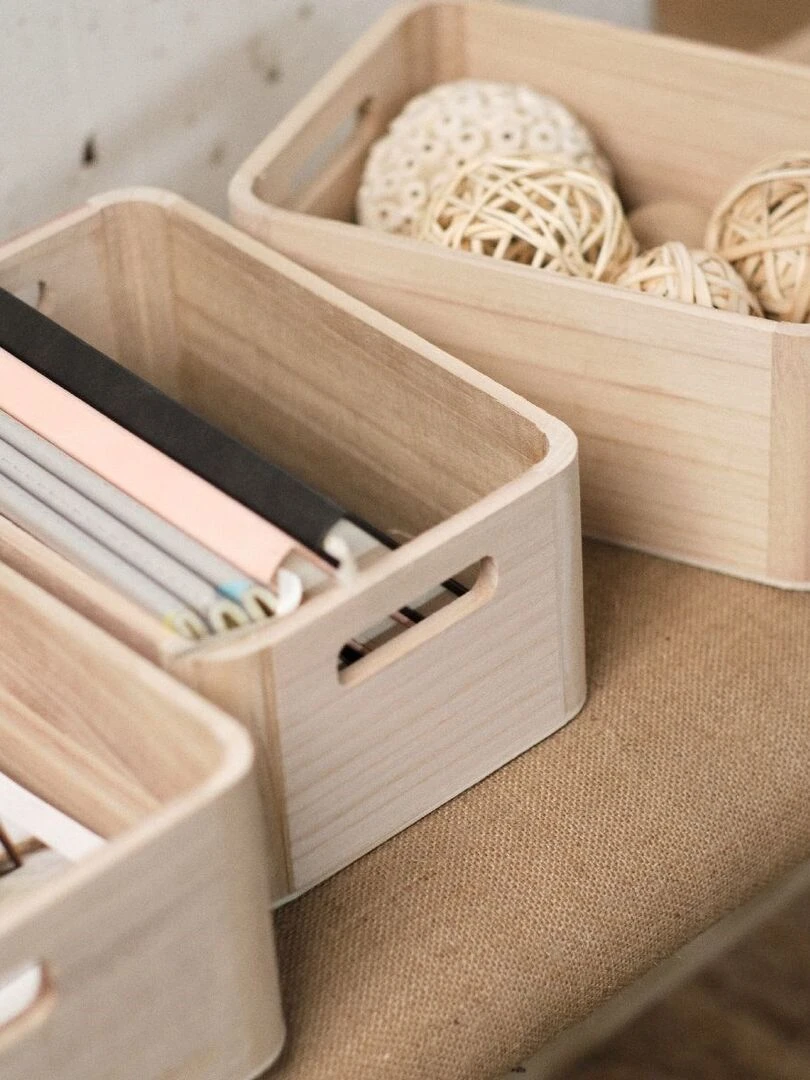 Lot de 3 caisses 'INDIES' 'TODAY'   Beige