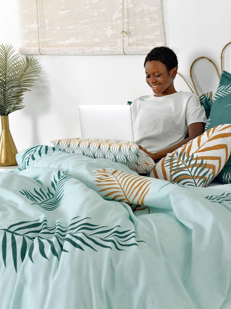 Housse de couette Foliage mint "Happyfriday" Blanc