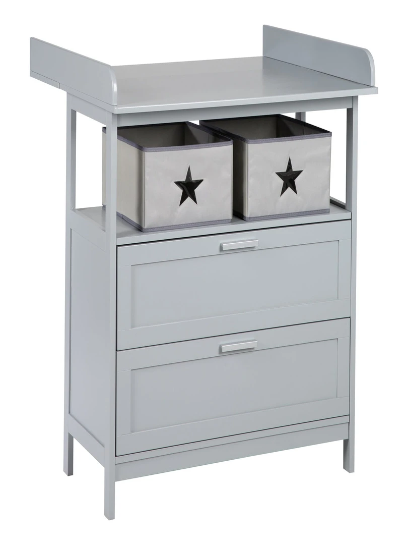 ROBA Commode à langer "Hamburg" à 2 Tiroirs + 2 boîtes de rangement – blanc Gris