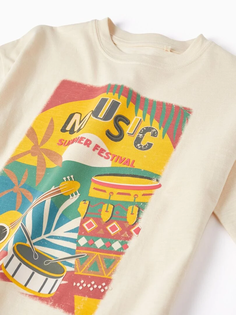 T Shirt De Coton Pour Garçon 'Summer Festival' manches courtes   Blanc