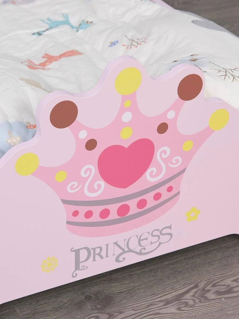 Lit d'enfant design princesse motif couronne   sommier à lattes inclus   MDF contre plaqué rose   Rose