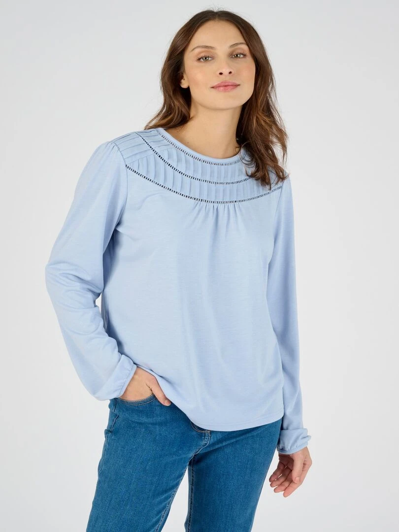 Tee shirt bi matière Thermolactyl   Damart   Bleu gris