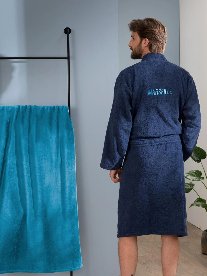 Peignoir adulte 100% coton  OM RUBAN   Bleu