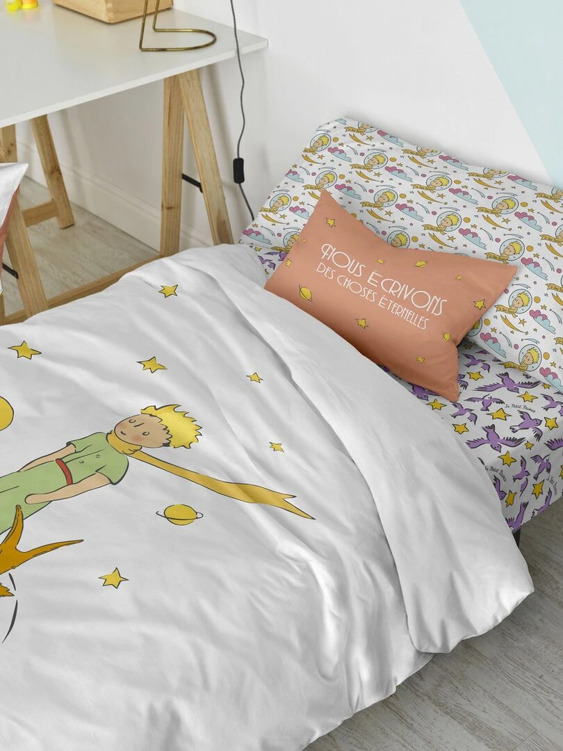 Parure housse de couette 2 pièces Ses amis "Happyfriday" Blanc Jaune