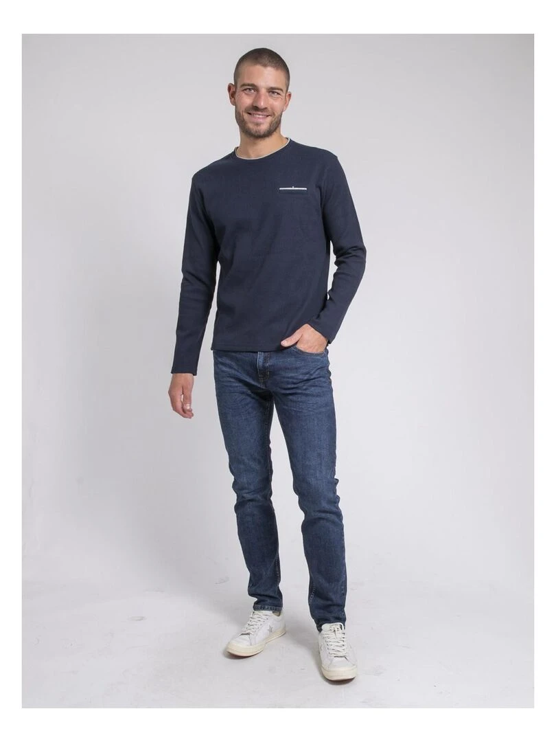 T shirt manches longues col rond texturé JOVICTOR   Bleu marine