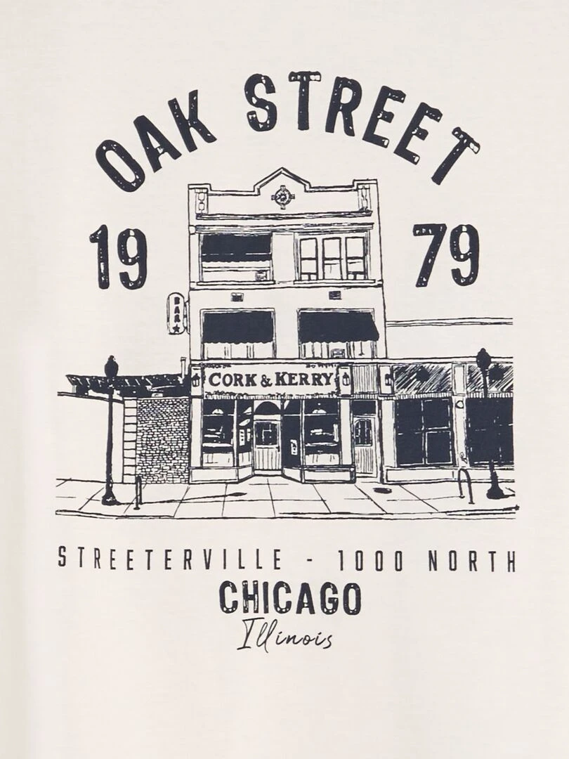 T shirt imprimé à col rond Blanc 'oak street'