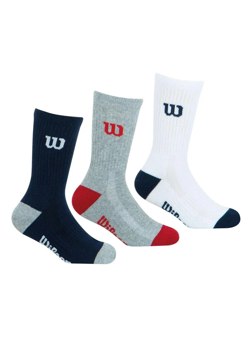 LOT DE 3 PAIRES DE CHAUSSETTES WILSON BLANC BLEU GRIS Bleu