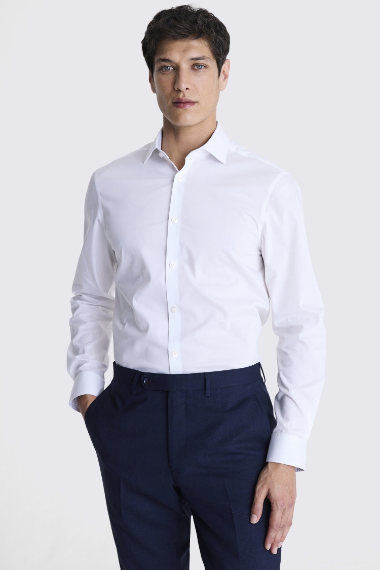 Slim Fit White Stretch Contrast Shirt Buy Online at Moss