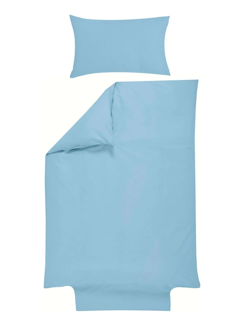 Parure de lit housse de couette 100x140 cm + taie 40x60 cm Coton Bio 'P'tit Basile' Bleu ciel