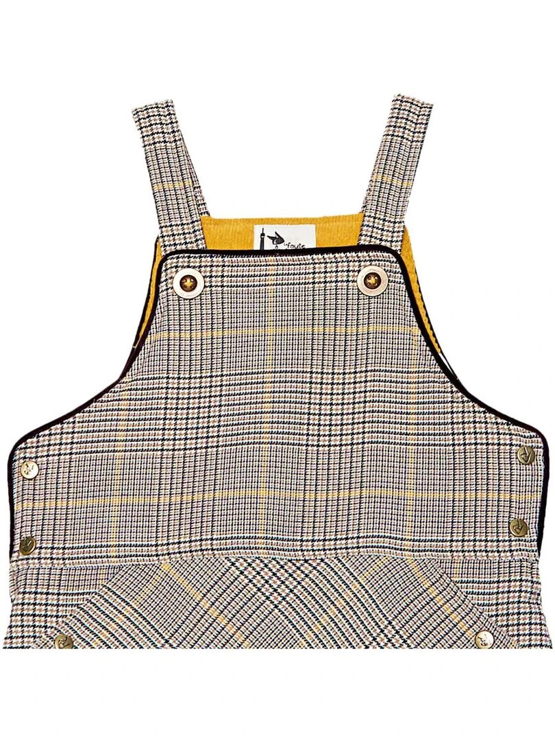 Robe Salopette Hiver Fille  Carrx Tartan Marron Jaune   LOLA   'LA FAUTE A VOLTAIRE'   Marron clair