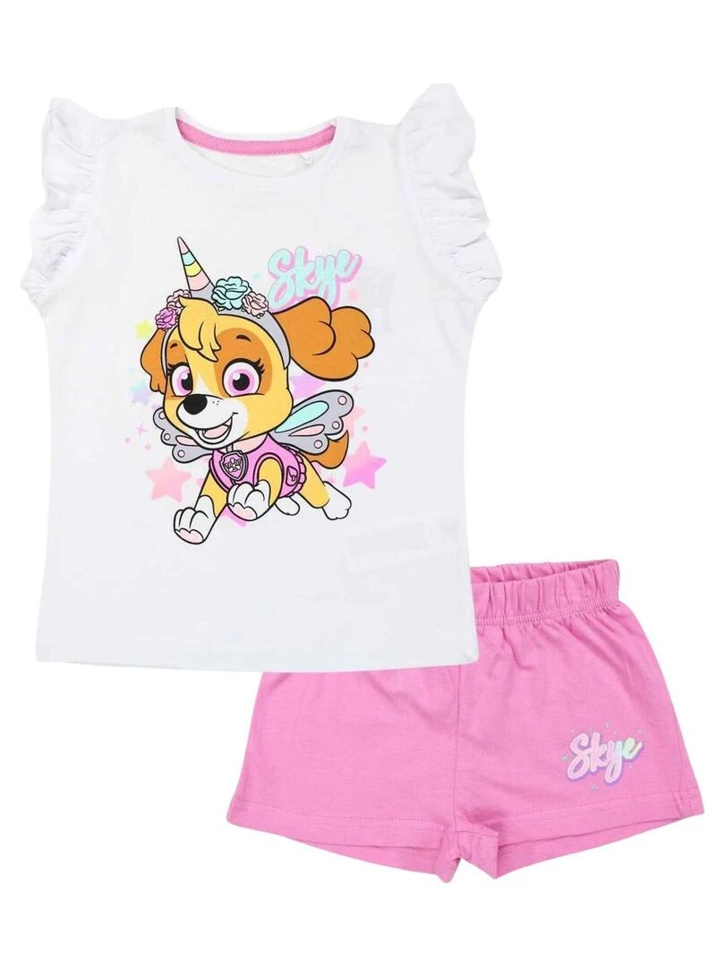 Paw Patrol Ensemble T shirt short fille Imprimé La Pat' Patrouille Blanc