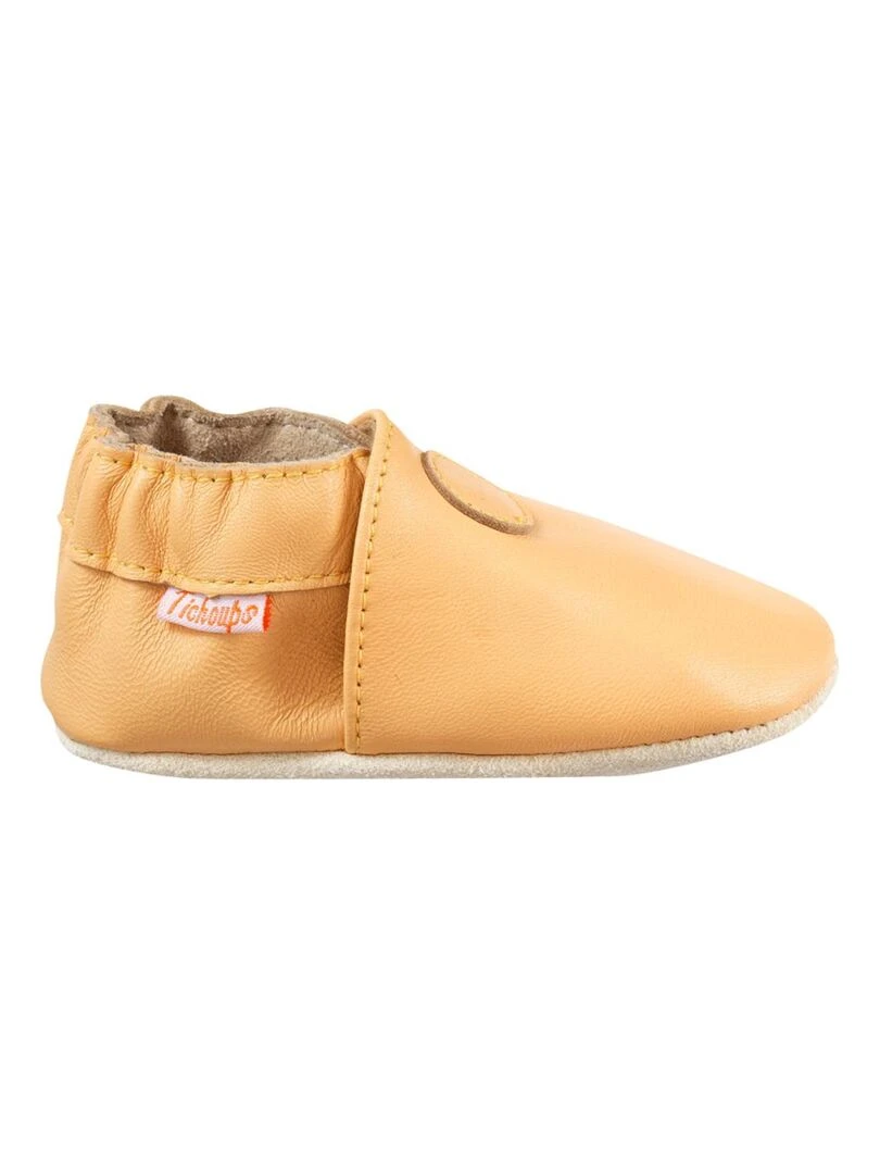 Chaussons bébé cuir souple Uni Orange