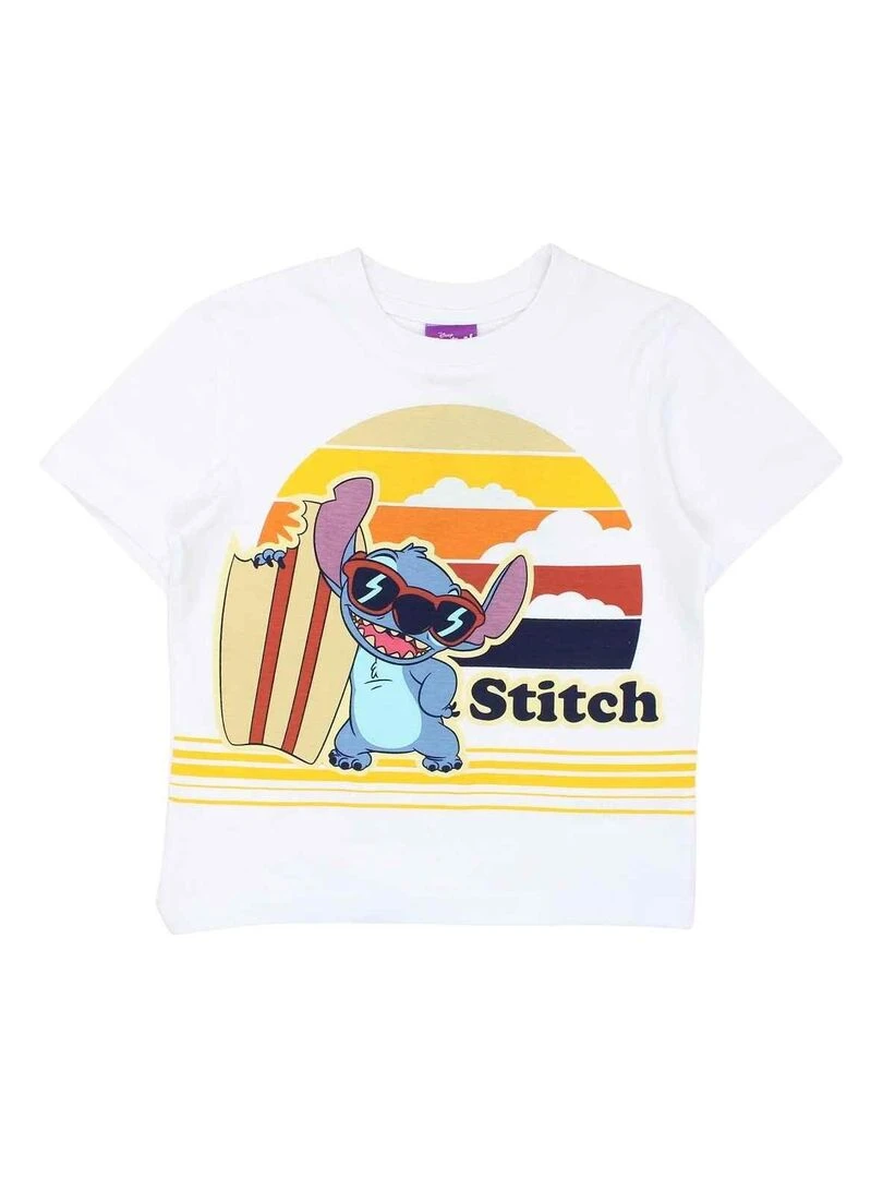 Disney T shirt garçon imprimé Lilo Et Stitch en coton Blanc
