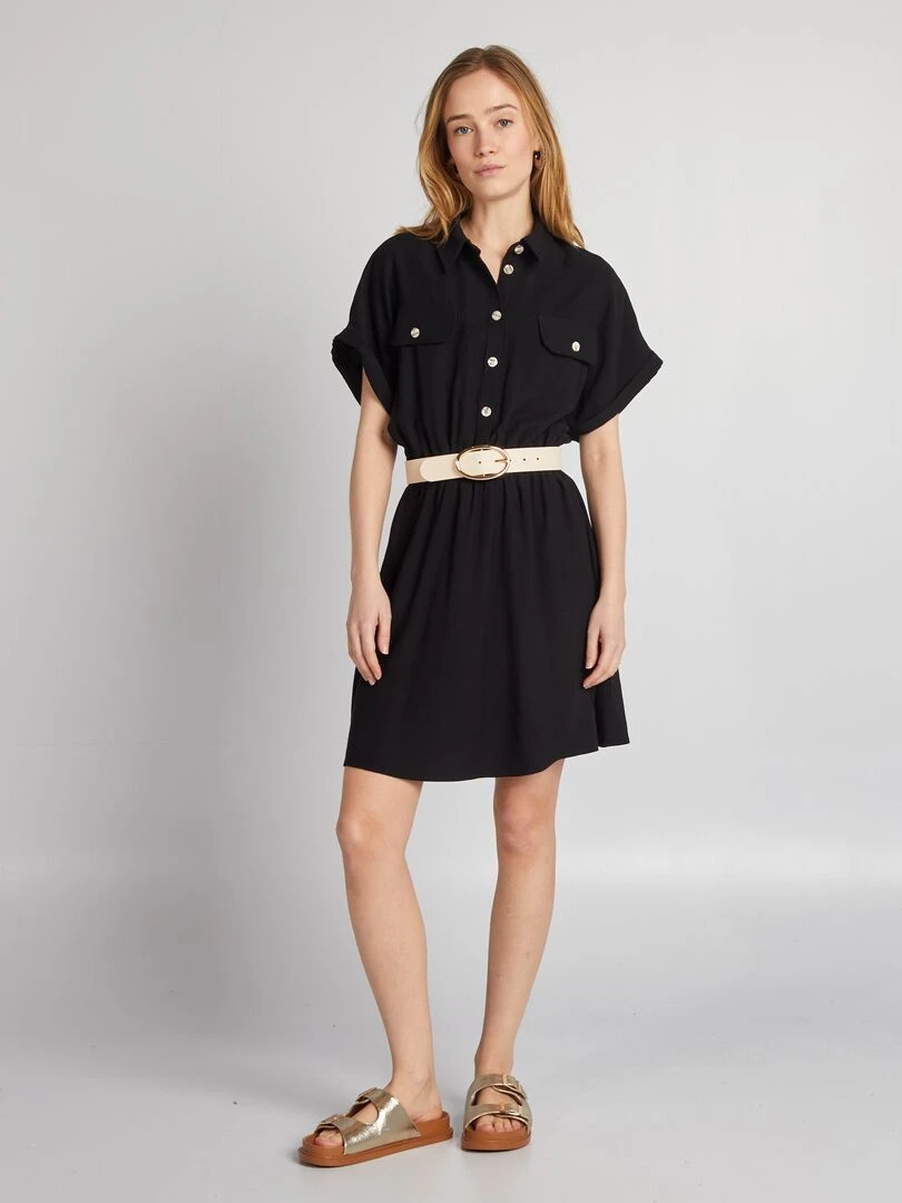 Robe chemise élastiquée noir