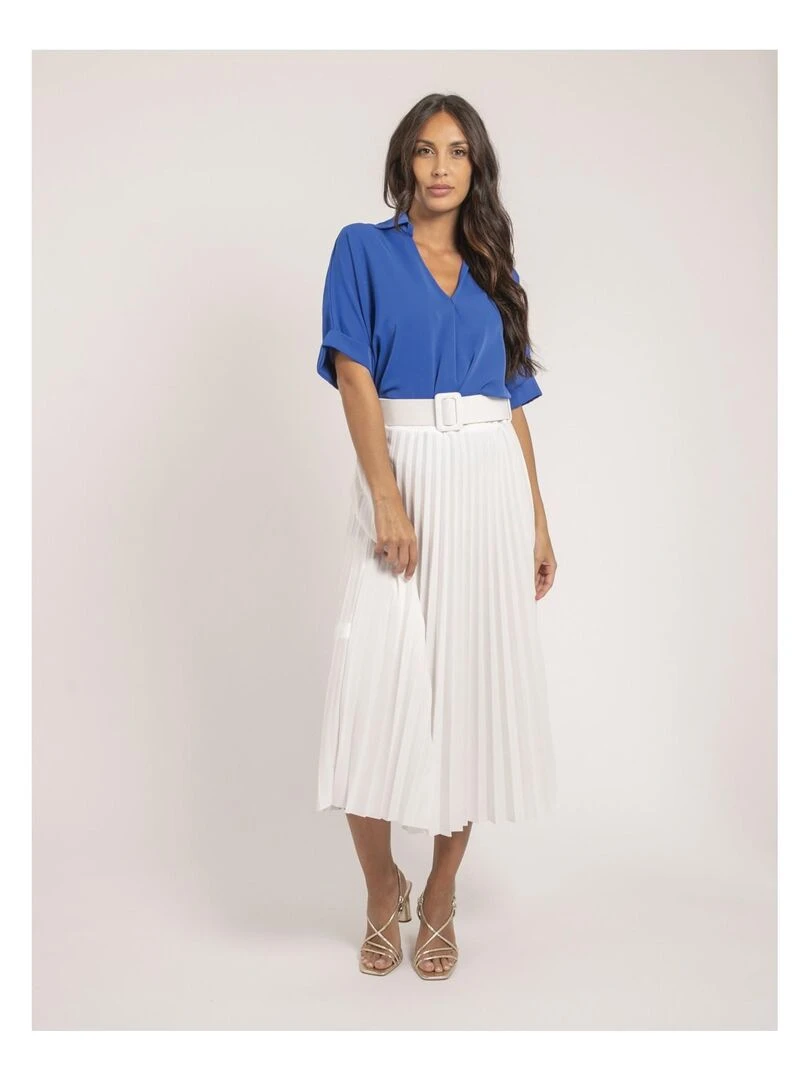 Jupe longue plissée et ceinture XOLEDE   Blanc