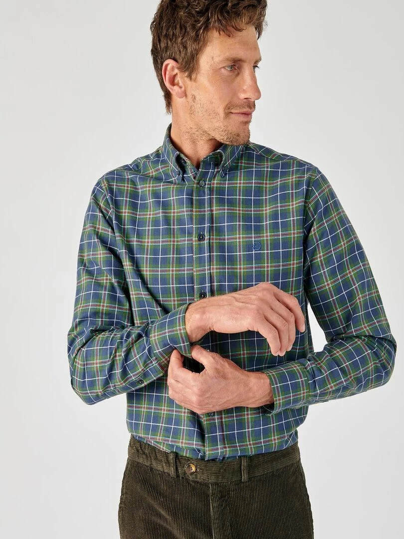 Chemise carreaux tartan pur coton manches longues Damart Vert