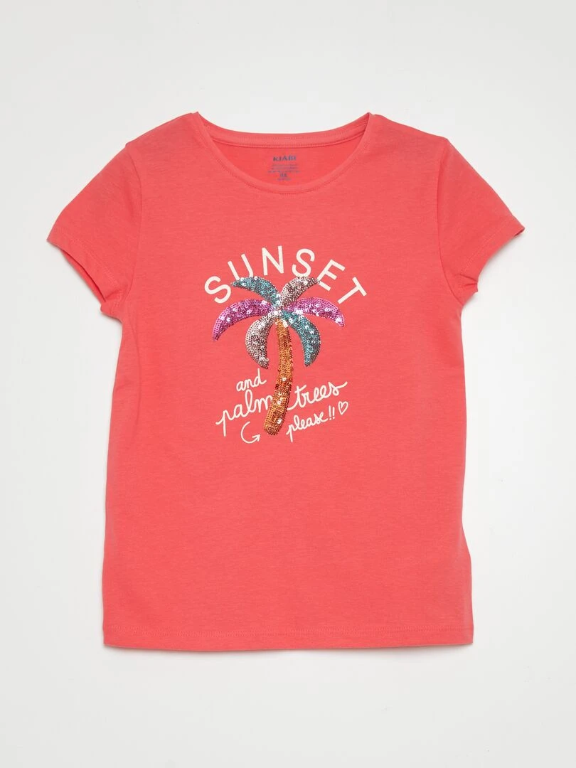 T shirt en coton à col rond Rose