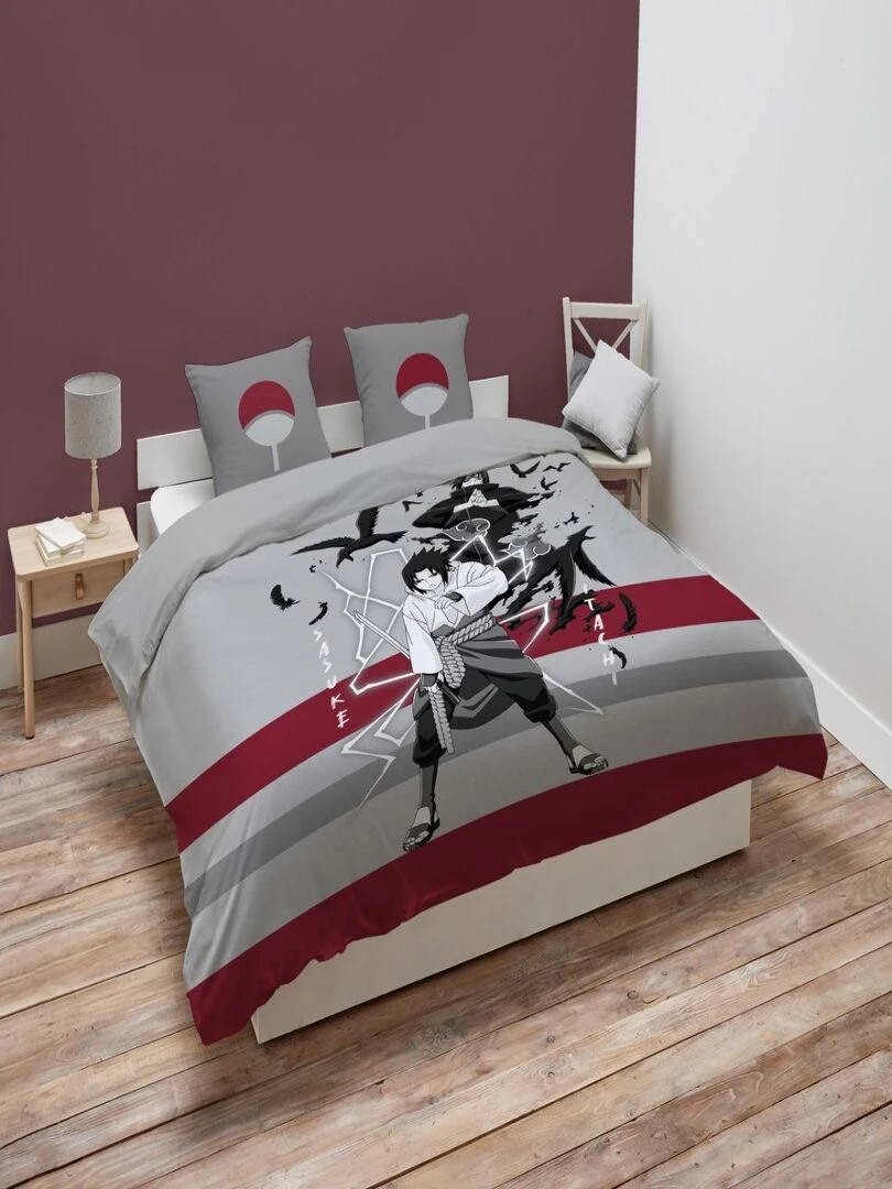 Housse de couette Naruto Shippuden Sasuke & Itachi 200x200 cm 100% Coton Gris
