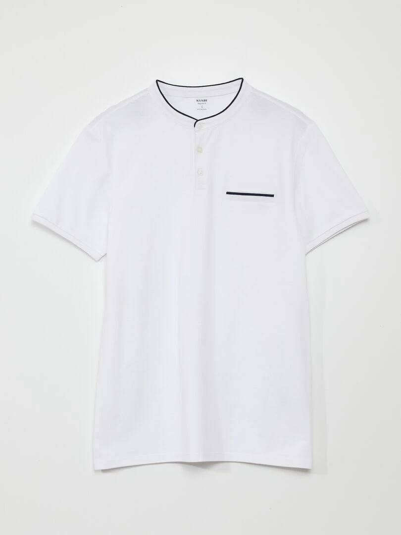 Polo à col mao en piqué de coton blanc