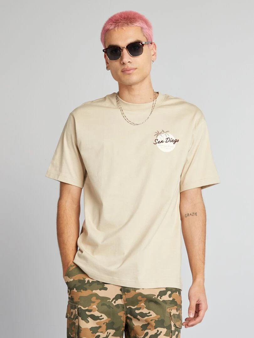 T shirt à broderie   Beige