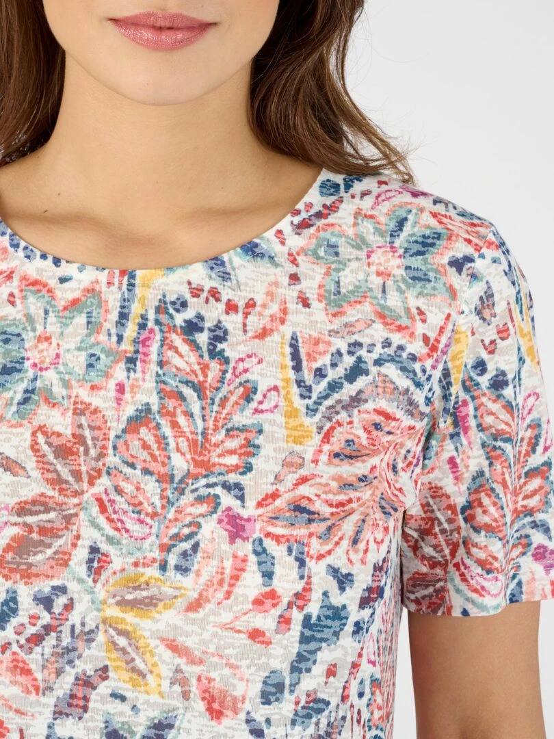 Tee shirt manches courtes maille dévorée imprimée Damart Blanc