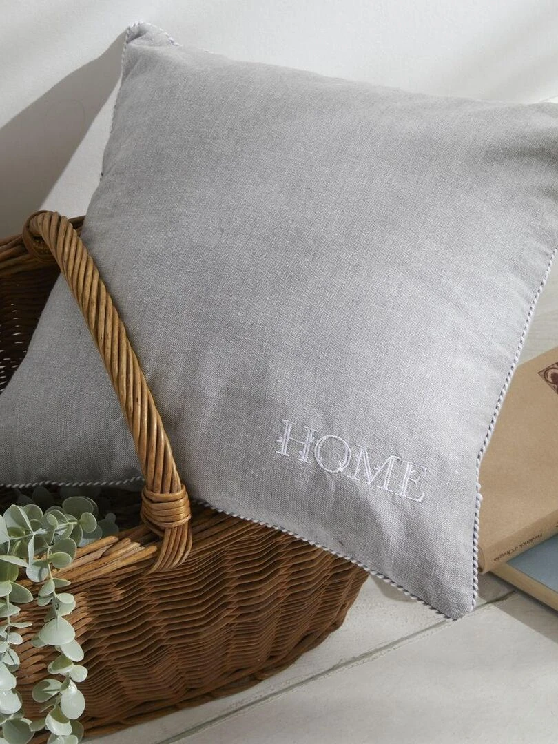 Coussin déhoussable avec broderie 'CHARME' 'TODAY'   Gris