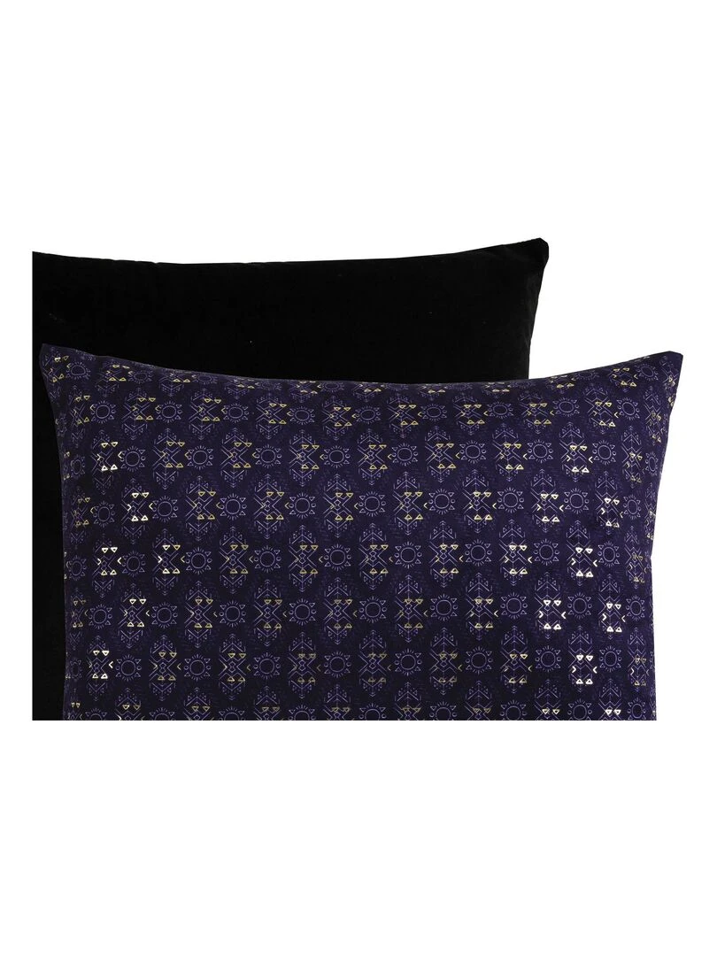 Coussin en velours imprimé LAZARO 'Deko&co' Bleu Noir