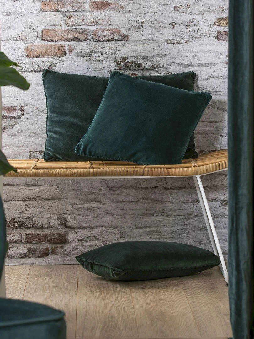 Coussin en velours avec contour perlé 'Deko&co'   Vert émeraude