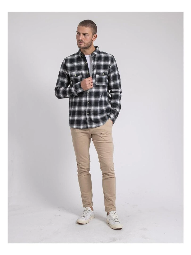 Chemise manches longues carreaux pur coton TARIPARC   Noir