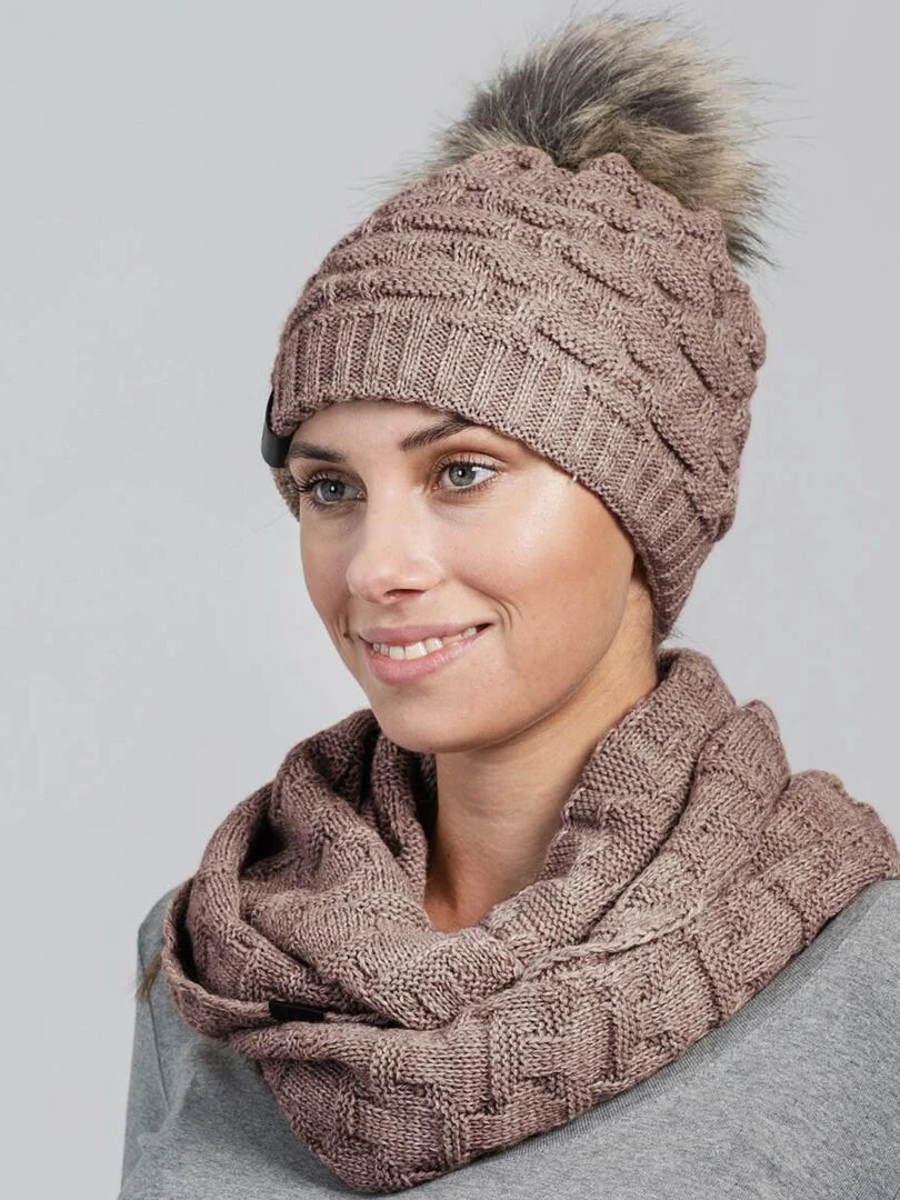 Ensemble Snood Bonnet Wiska Made in UE Marron clair