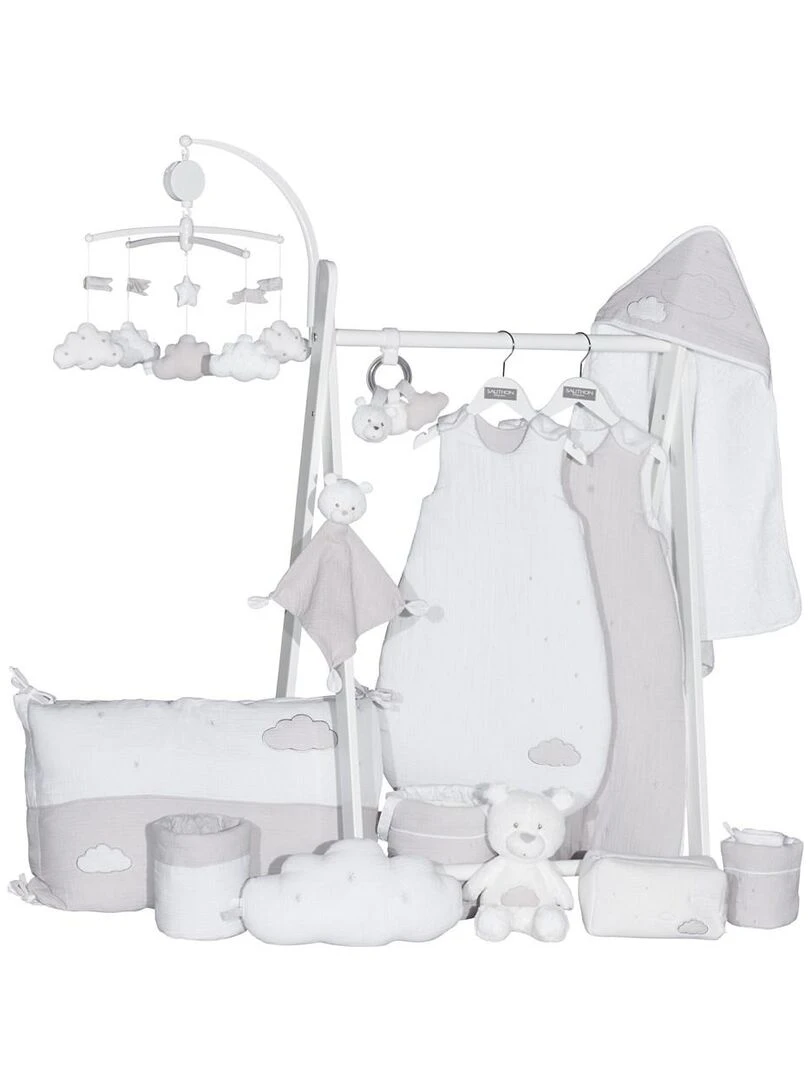 Cape de bain et gant en coton   SAUTHON   Blanc Gris